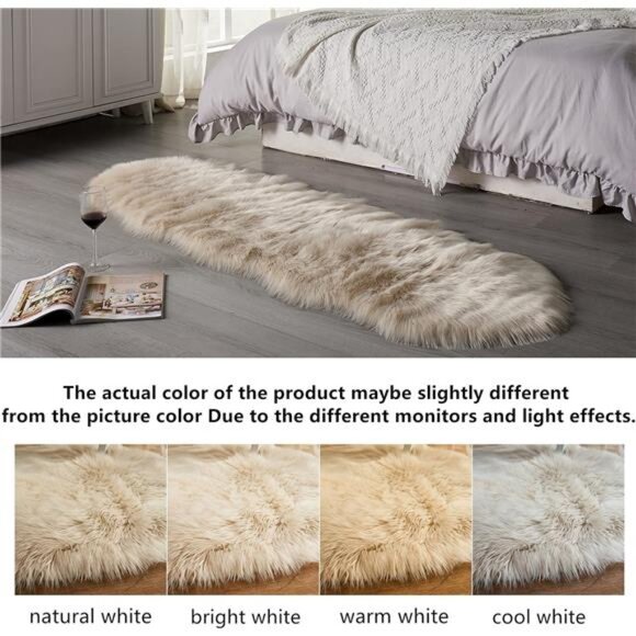 Area Rug Faux Fur Sheepskin Beige for Home Bedroom, Fluffy Small Fuzzy Furry Rug - Picture 4 of 7